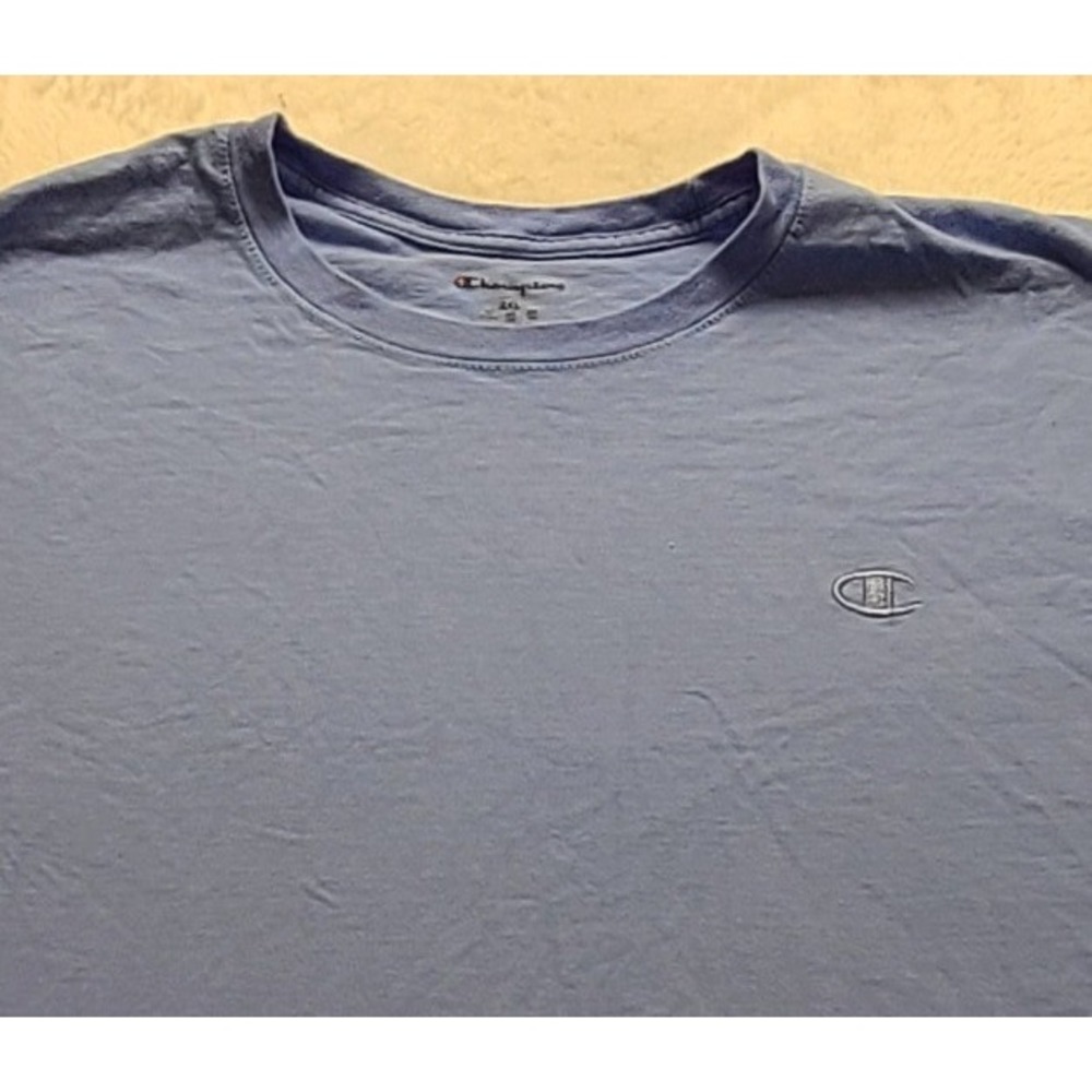 Champion Men's 2XL Short Sleeve TShirt Light Blue Crew Neck Embroidered Logo Tee - Picture 10 of 14